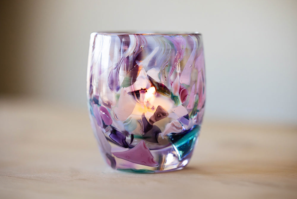 'together again' hand-blown glass candle holder