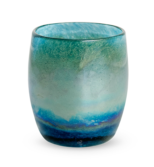 under the sea, blue green luster hand-blown glass votive candle holder