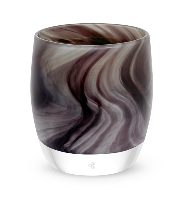 hidden gem, black white and grey ink like swirled hand-blown glass votive candle holder.