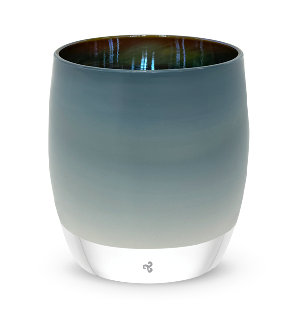 mystical, black opaline with metallic luster inside hand-blown glass votive candle holder