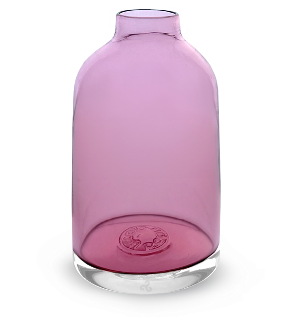 pink transparent bloomette, transparent pink hand-blown glass flower bud vase.