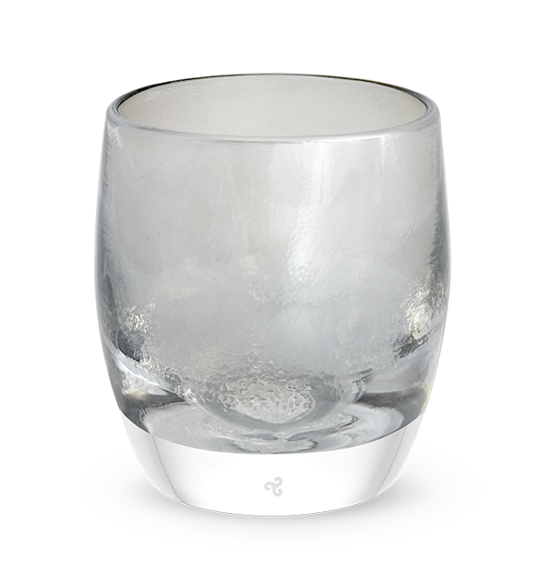 silver lining, chrome topped clear, hand-blown glass votive candle holder