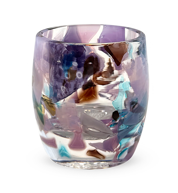 'together again' multi-color (blue, purple, brown, light blue) hand-blown glass candle holder