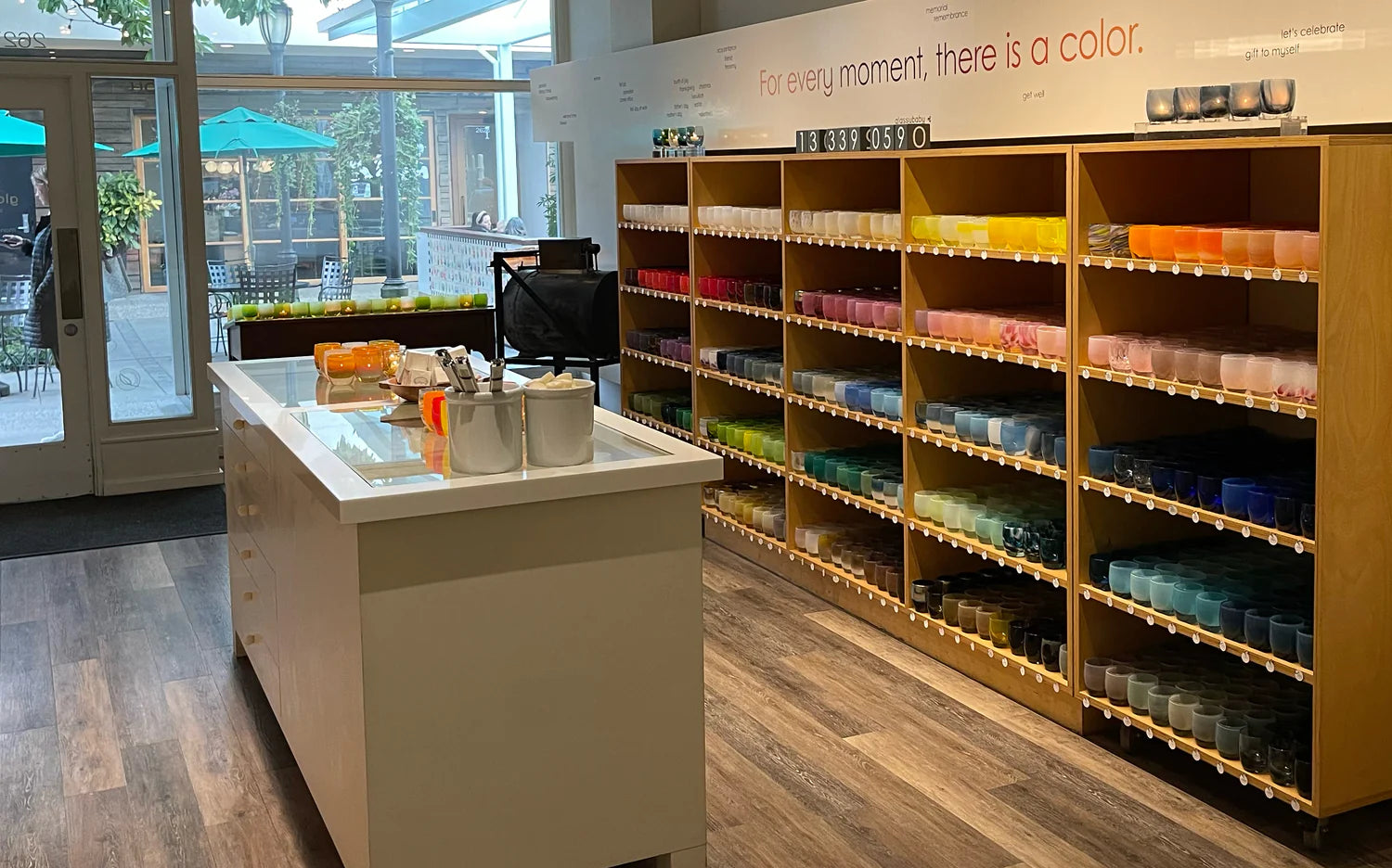 inside University Village glassybaby store