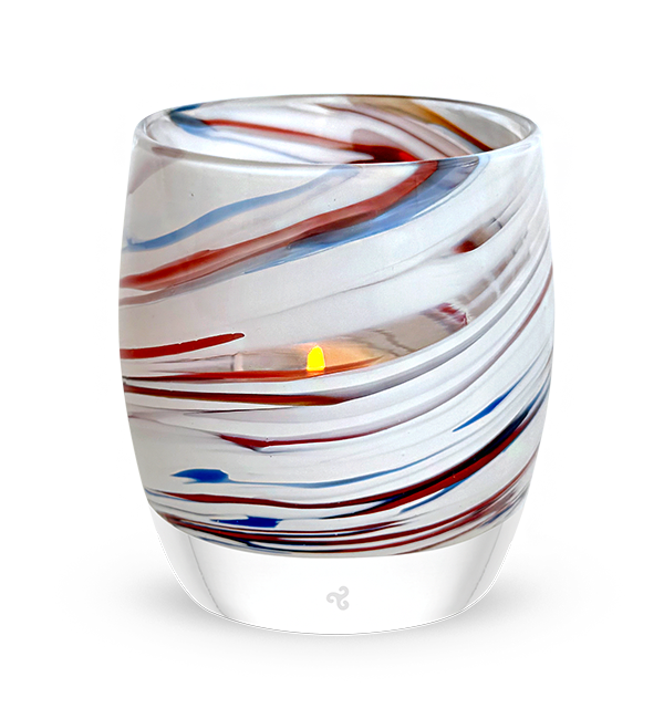 'stars and stripes' red white and blue hand-blown glass candle holder | glassybaby lit