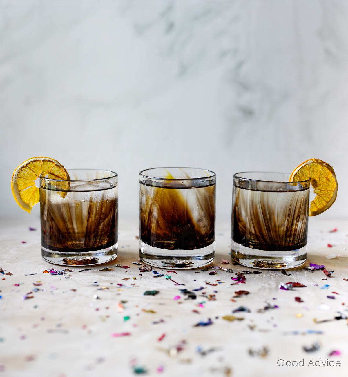 Good Advice rocker - brown hand-blown lowball drinking glass