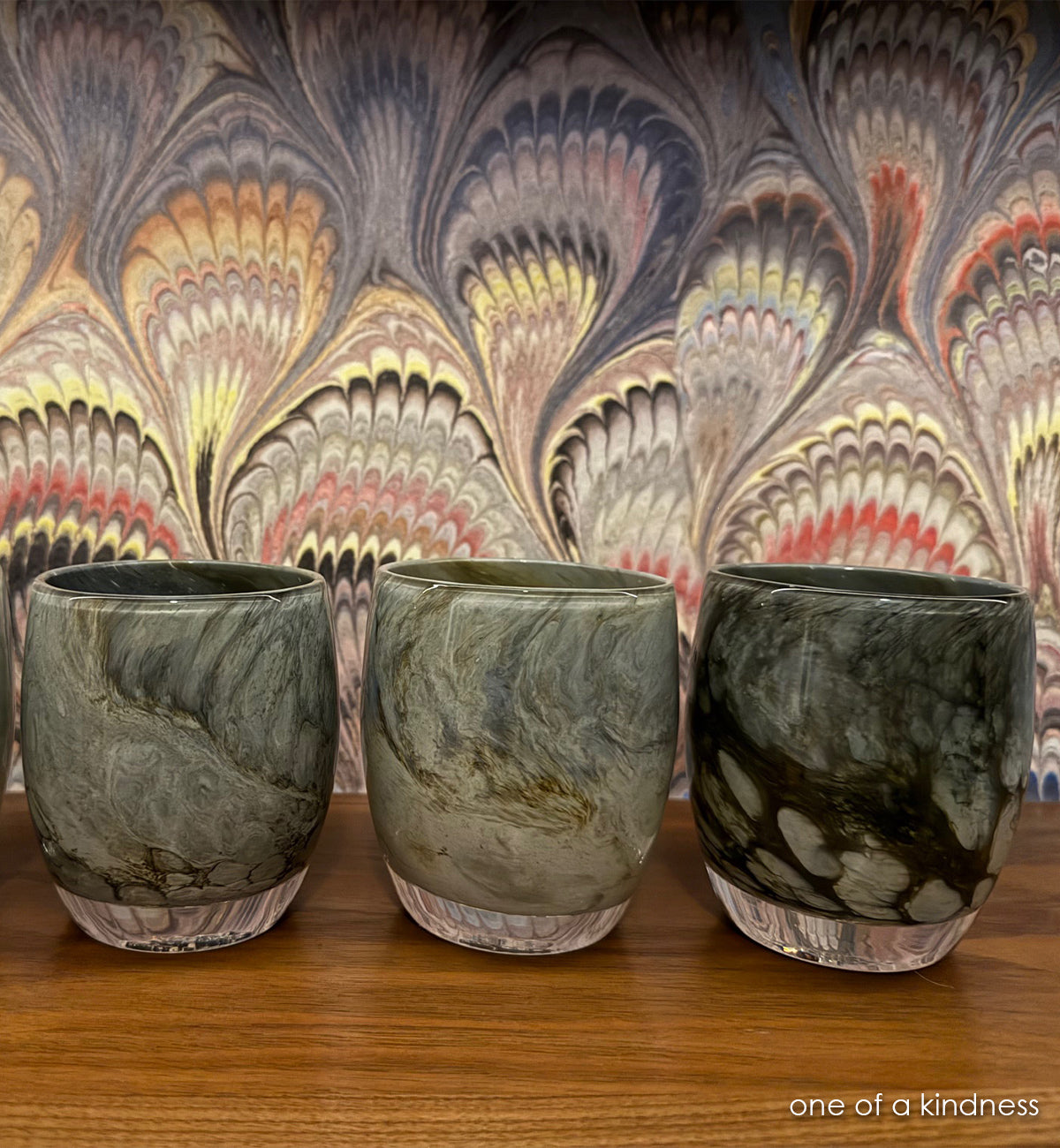 one of a kindness | green marble textured hand-blown glass votive | glassybaby