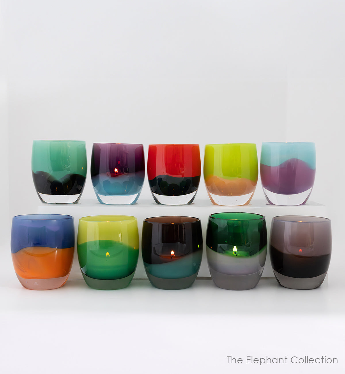 The Elephant Collection - 10 multi colored hand-blown glass candle holders