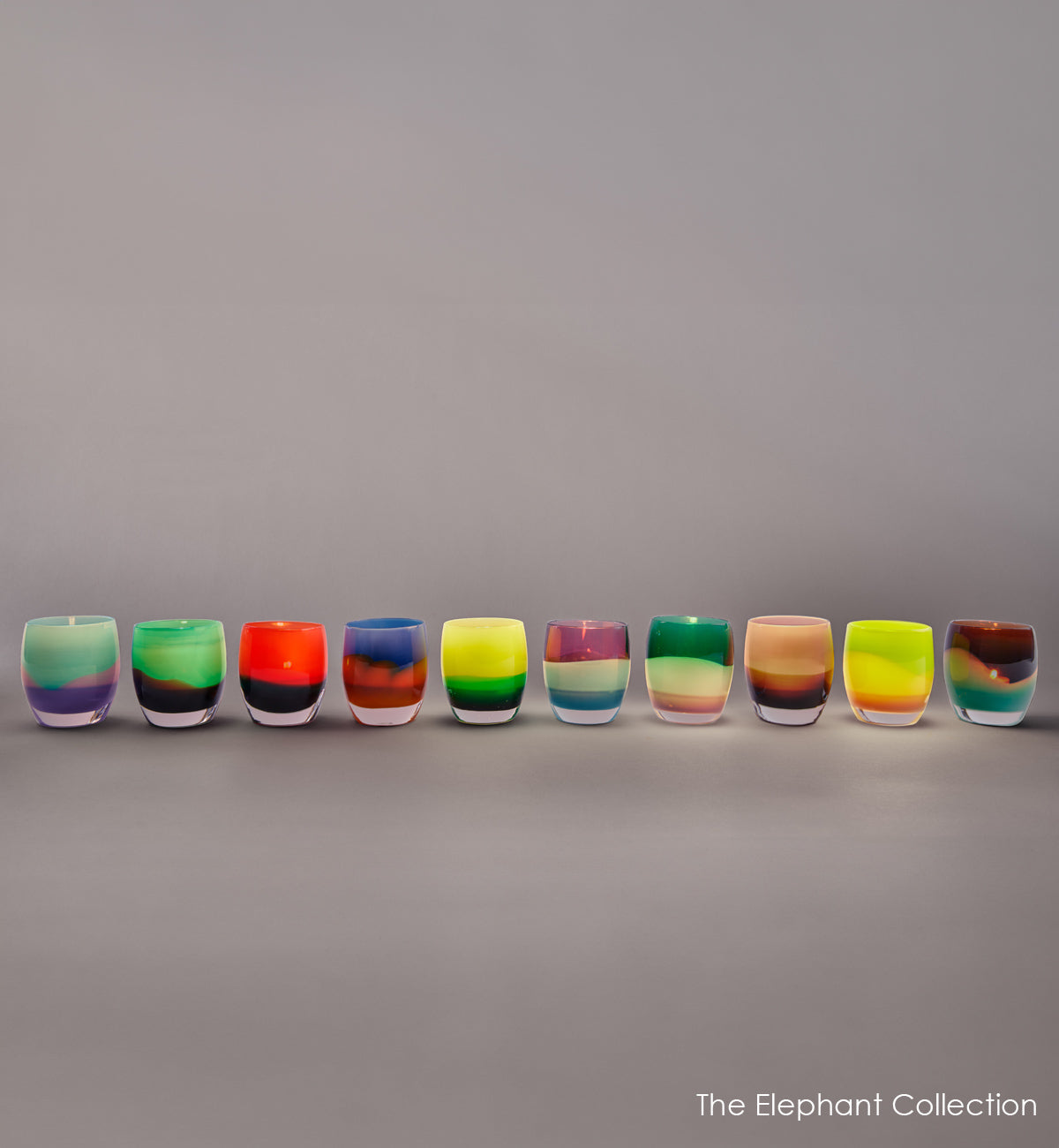 The Elephant Collection - 10 multi colored hand-blown glass candle holders