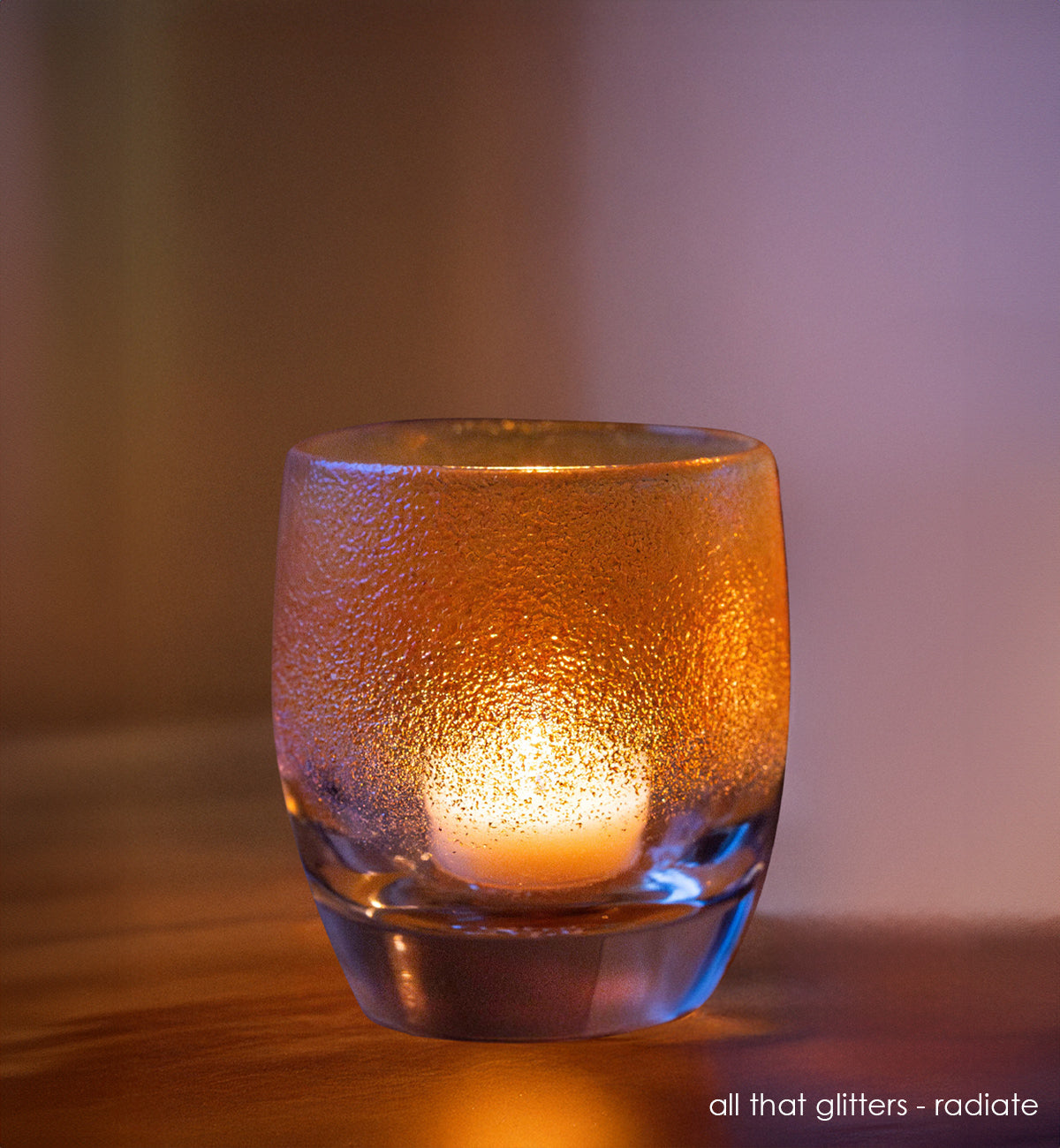 all that glitters - glow | one gold glitter, hand-blown glass votive candle holder