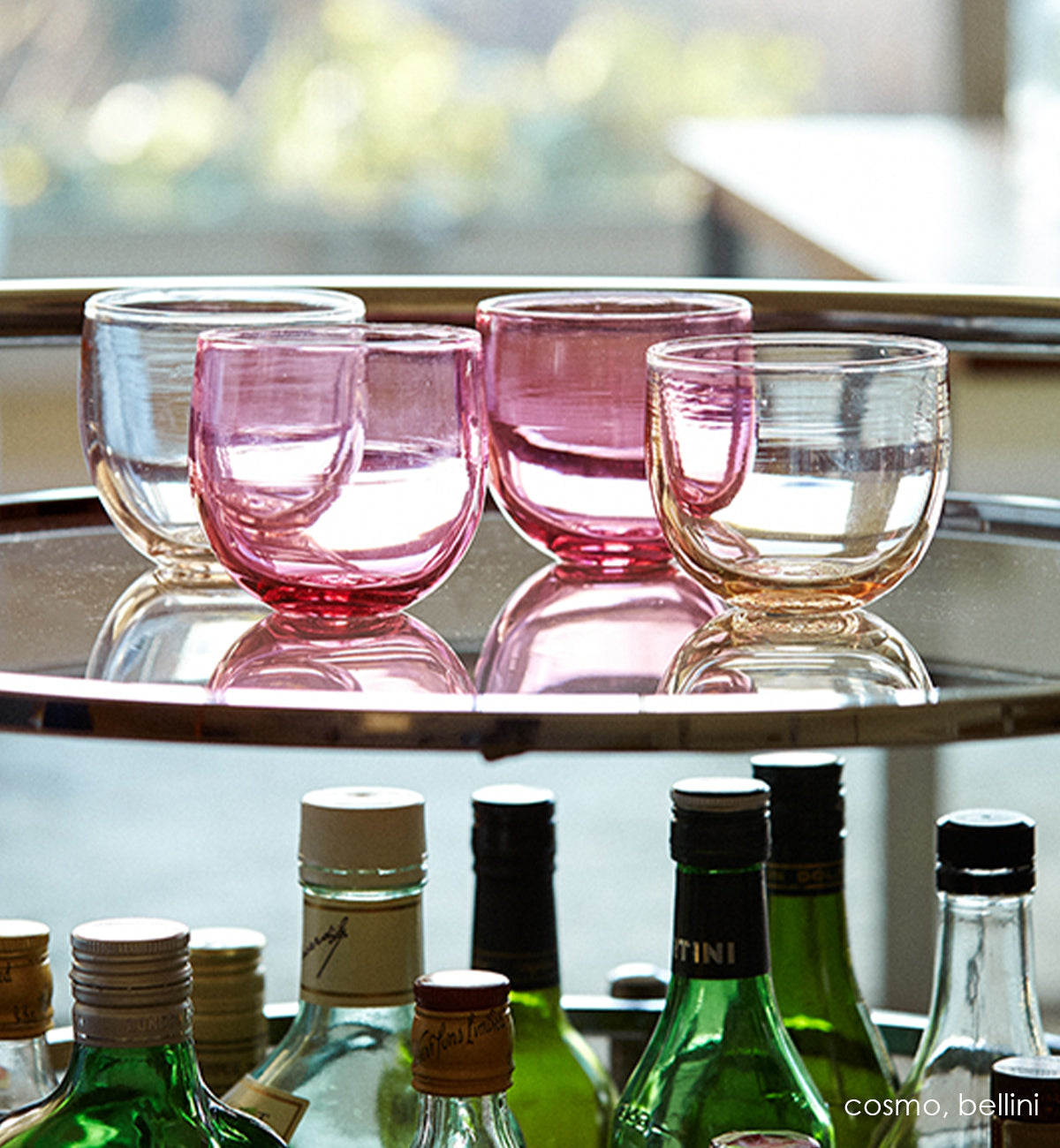 bellini drinker, translucent pink hand-blown drinking glass. Paired with cosmo.