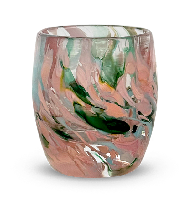 'big family' multi-color (pinks, greens, light blues) hand-blown glass candle holder