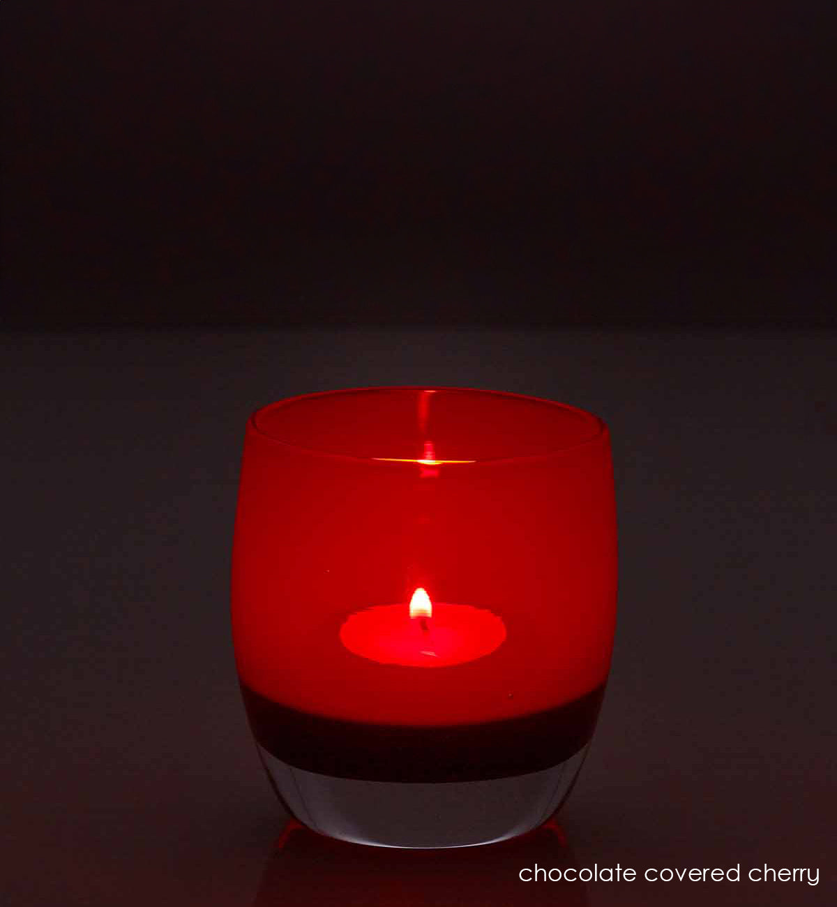 chocolate covered cherry | hand-blown glass candle holder | glassybaby