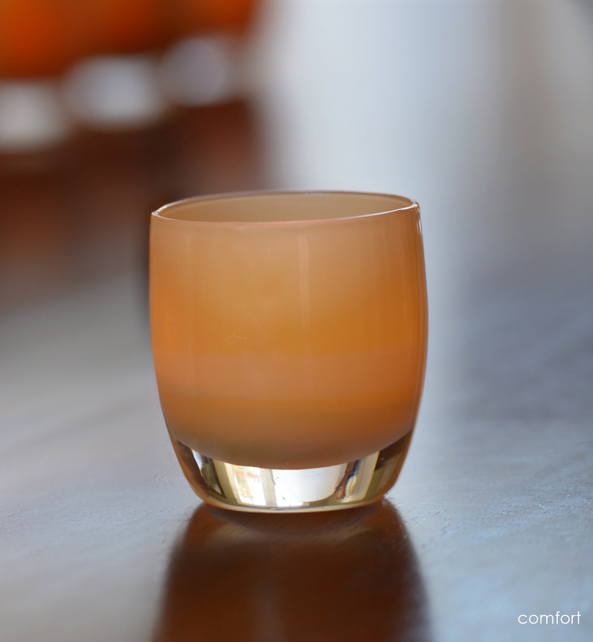 comfort light brown hand-blown glass votive candle holder