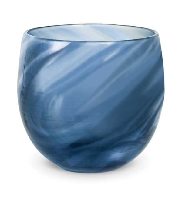 dark and stormy deep blue and white swirled together, to create this one-of-a-kind hand-blown drinking glass