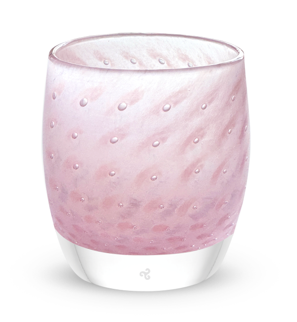 diamond in the rough, light pink bubble, hand-blown glass votive candle holder.