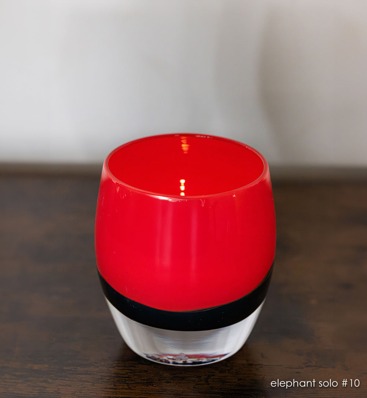 Elephant solo #10| red and green hand-blown glass candle votive