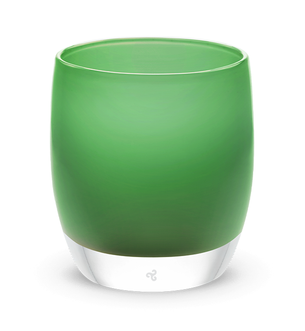 emerald is green a hand-blown glass votive candle holder.