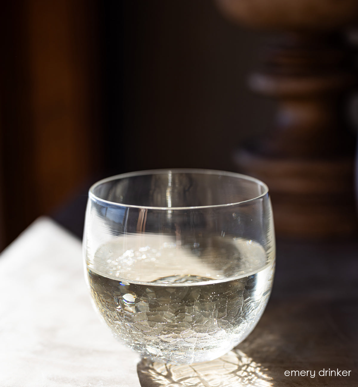 Hand-blown glass gift | Made in USA | emery drinker | clear crackle textured Hand-blown drinking glass
