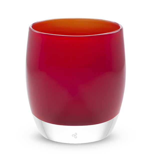 everlasting, a red  handblown glass candle holder.