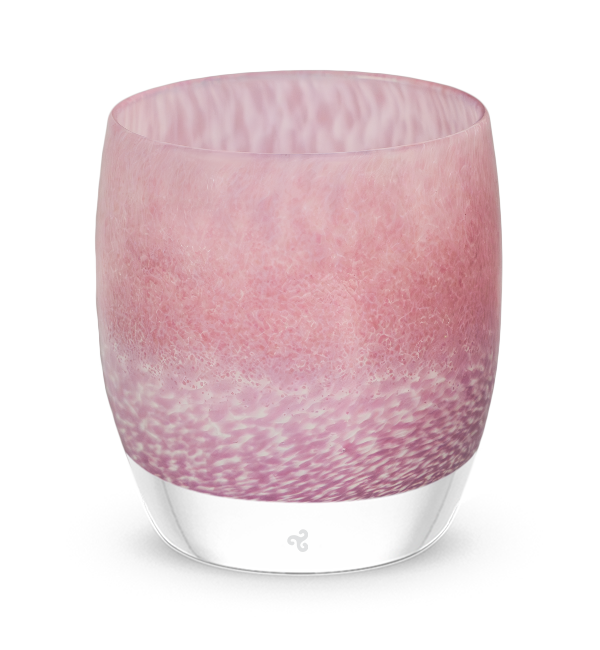 fabulous, shimmering layered pink hand-blown glass votive candle holder.