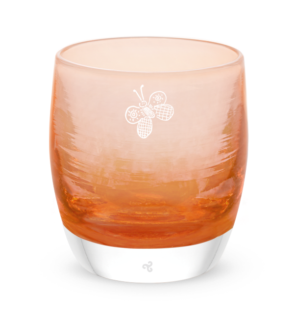 transparent rusty orange with engraved butterfly hand-crafted glass candle holder