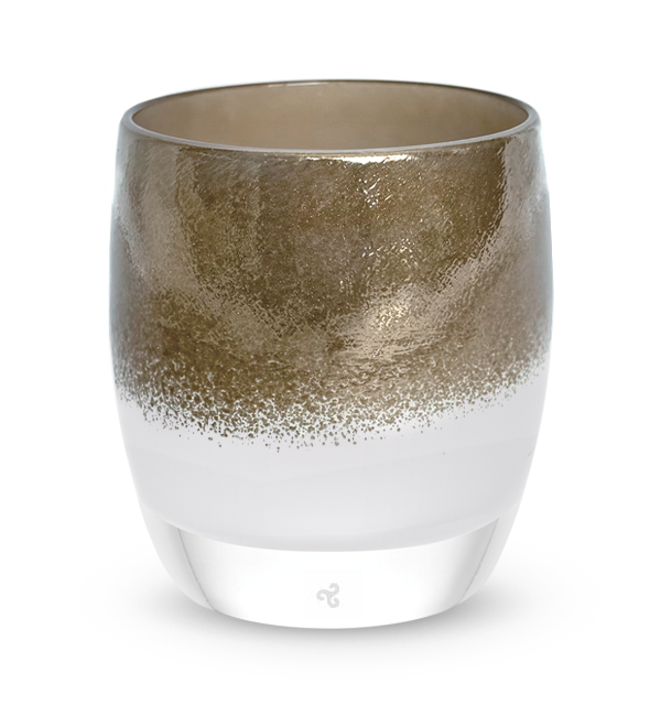 for keeps, is a beautiful shimmering pewter, hand-blown glass votive candle holder.