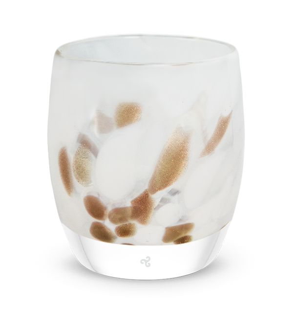 doe, a deer shimmering gold and white petal, hand-blown glass votive candle holder