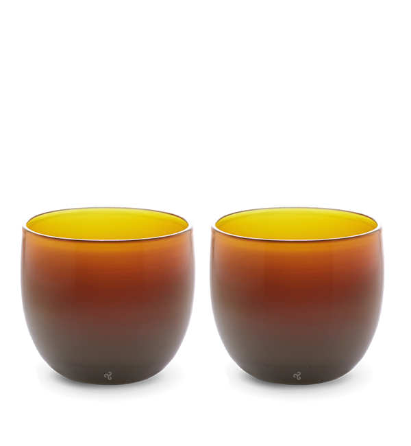 family hour drinker set, rust orange hand-blown drinking glasses.