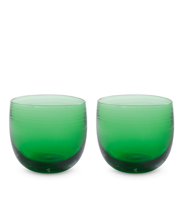two ivy winter, hand-blown translucent green drinking glass set