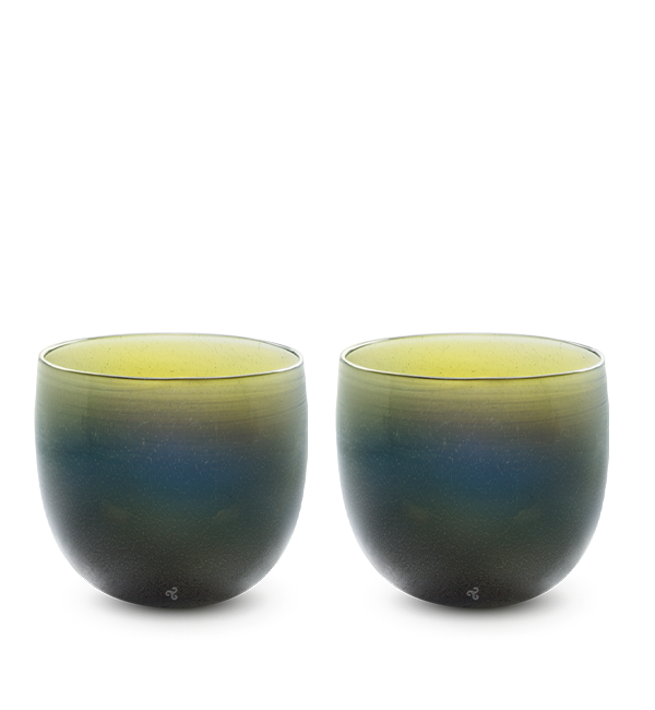 papa drinker set, two cool earth tones multi-colored, hand-blown drinking glasses