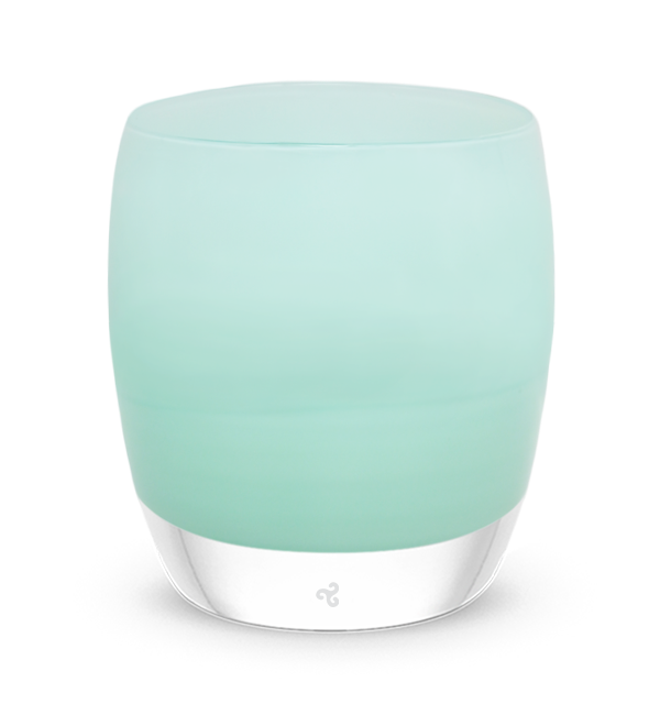 rainshine hand-blown light teal glass candle holder.