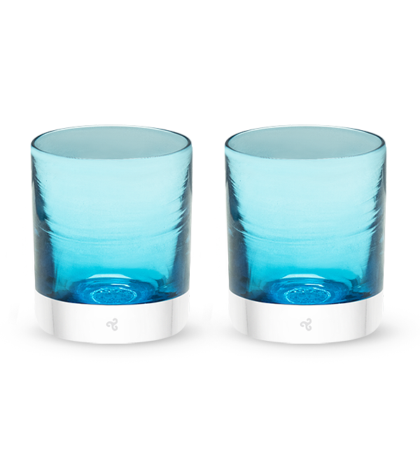 two Glacier rockers, light blue transparent hand-blown glass lowball drinking glasses. #option_pair