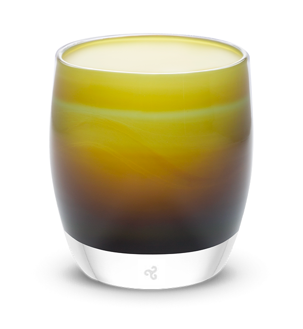 granny smith, striped green with a stark white interior, hand-blown glass votive candle holder.