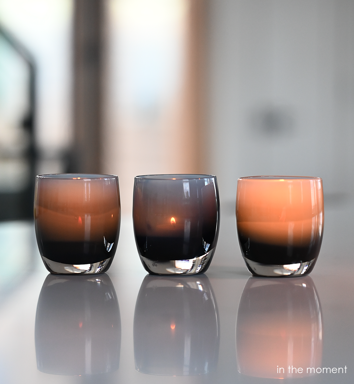 in the moment deep cool blue, hand-blown glass votive candle holder