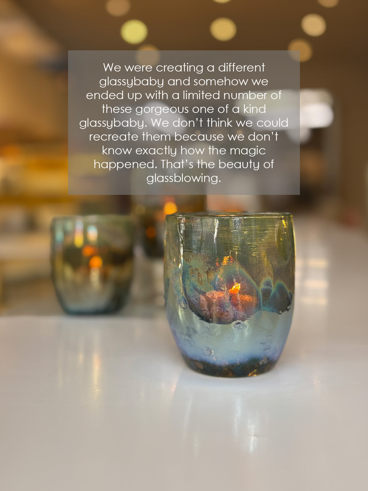 one of a kindness glassybaby  hand-blown glass candle holder