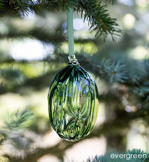 evergreen green hand-blown glass ornament by glassybaby