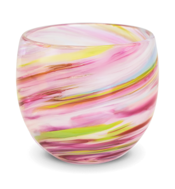 pirouette pink multi-colored swirl, hand-blown drinking glass.