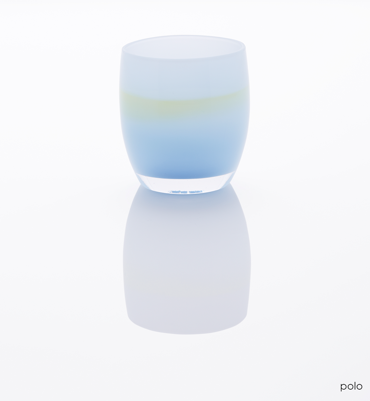 polo light blue with yellow band in the center hand-blown glass votive candle holder 
