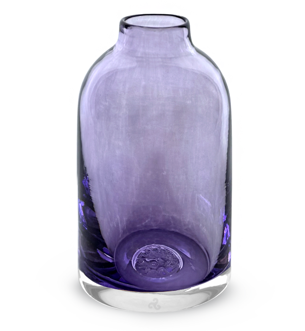 transparent purple hand-blown glass flower bud vase