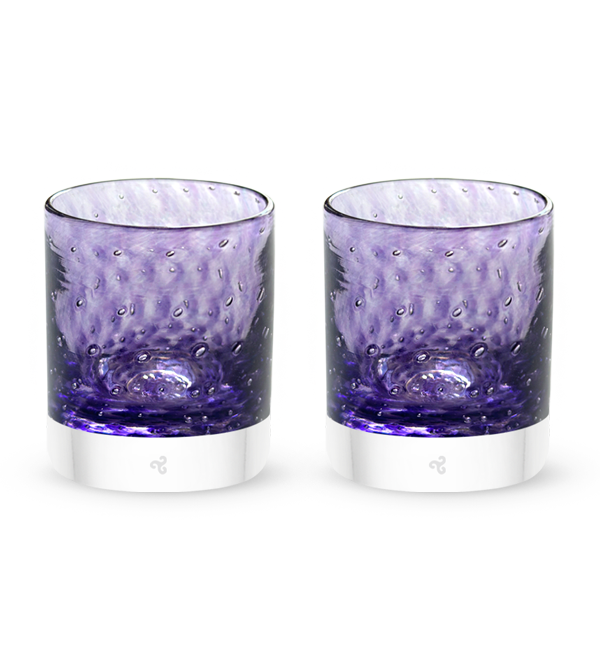 two royal purple rockers, purple with bubble pattern hand-blown glass lowball drinking glasses. #option_pair