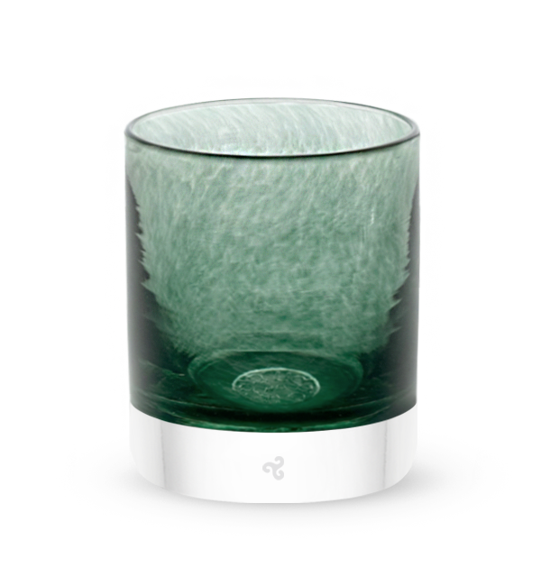 Trout Creek rocker, dark green teal transparent hand-blown glass lowball drinking glass. #option_single