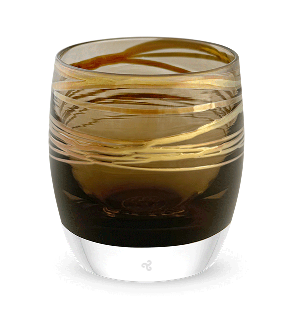 truffle, brown with metallic shimmer wrap hand-blown glass votive candle holder
