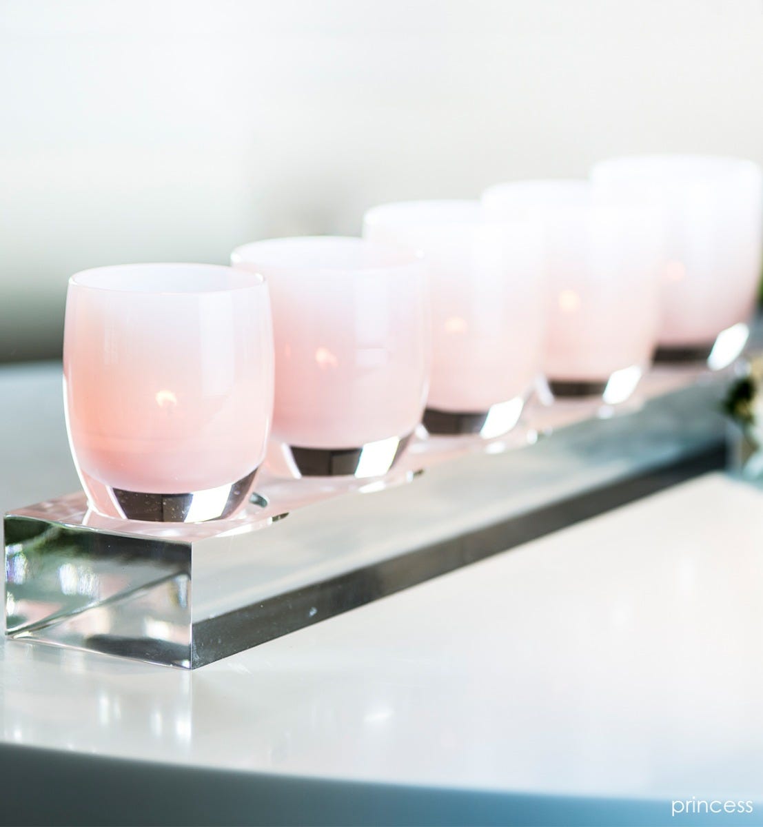 five well acrylic baby train, stand for hand-blown glass votive candle holders, paired with princess