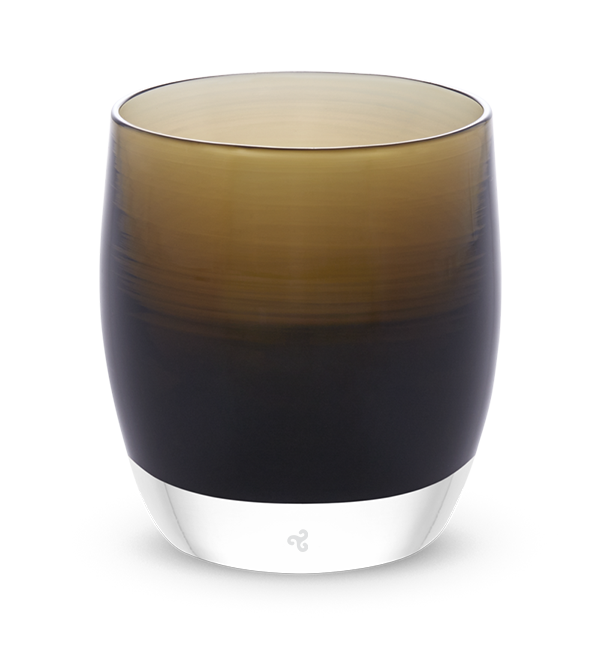 bark, transparent rich dark brown, hand-blown glass votive candle holder