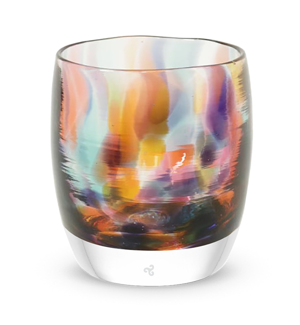 beyond the stars multicolor translucent, hand-blown glass votive candle holder