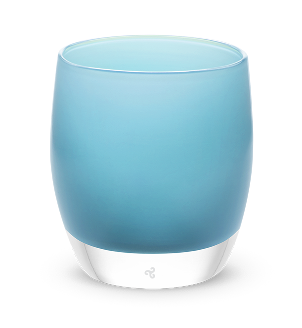 cabo opaque blue hand-blown glass votive candle holder.