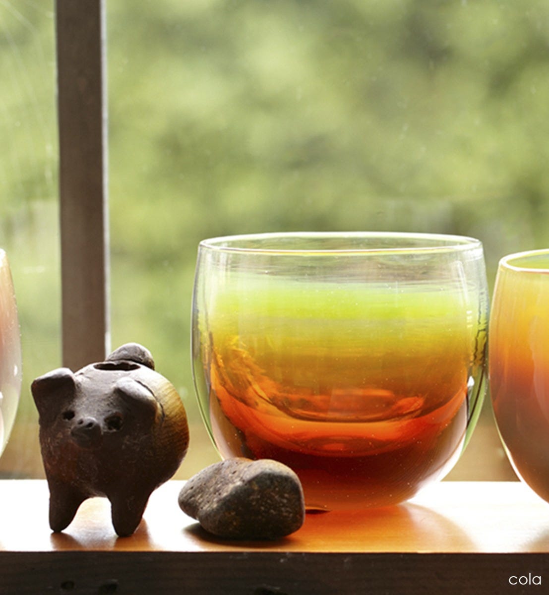 cola drinker, amber translucent, hand-blown drinking glass