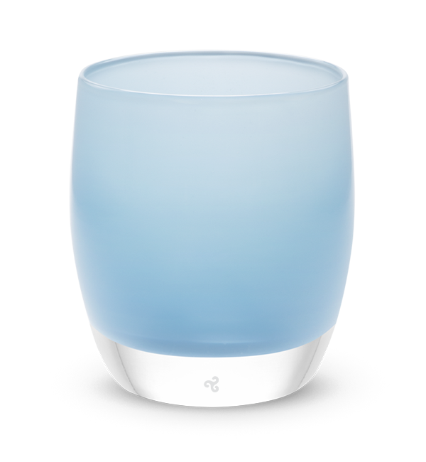 compassion powder blue, hand-blown glass votive candle holder.