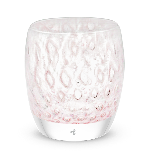 diamond in the rough, light pink bubble, hand-blown glass votive candle holder.